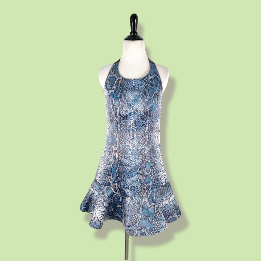 Lovers + Friends Blue Snakeskin Print Halter Mini Dress Small NWT